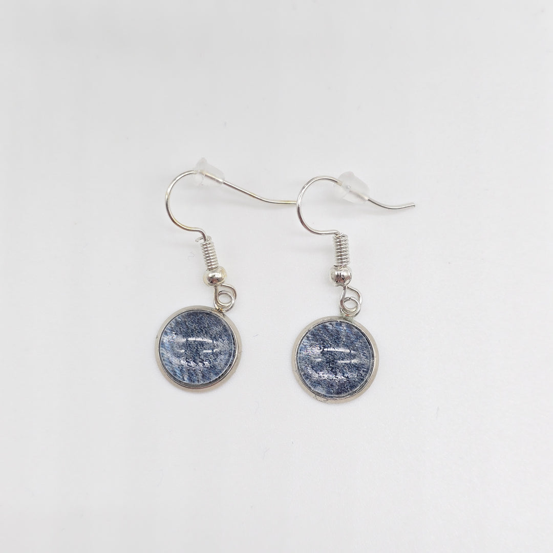 Boucles d'oreille - pendante - bouton verre denim bleu