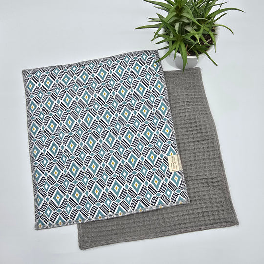 Essuie-tout lavable - losanges turquoises (intérieur gris) - lot de 8 feuilles