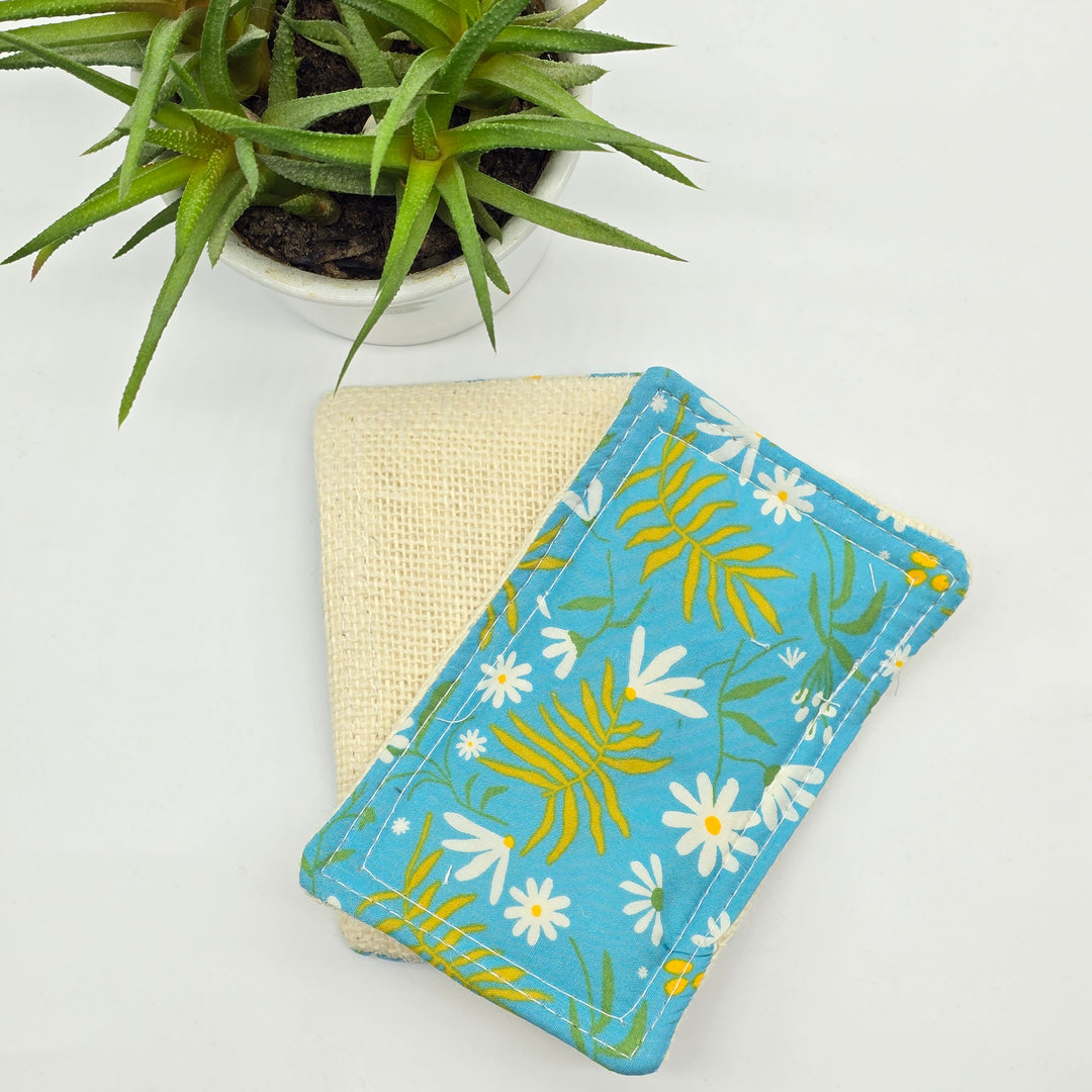 Éponge lavable et réutilisable marguerite bleu