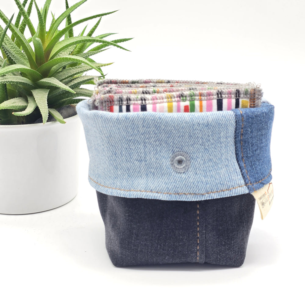 Pochette de rangement pour lingettes démaquillantes - denim et noir