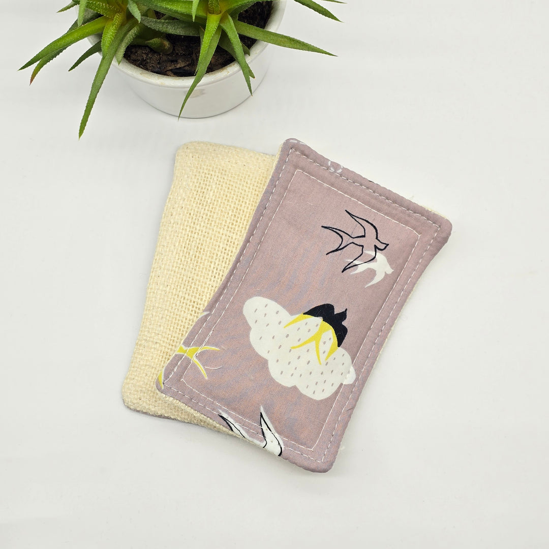Éponge lavable et oiseaux gris et jaune