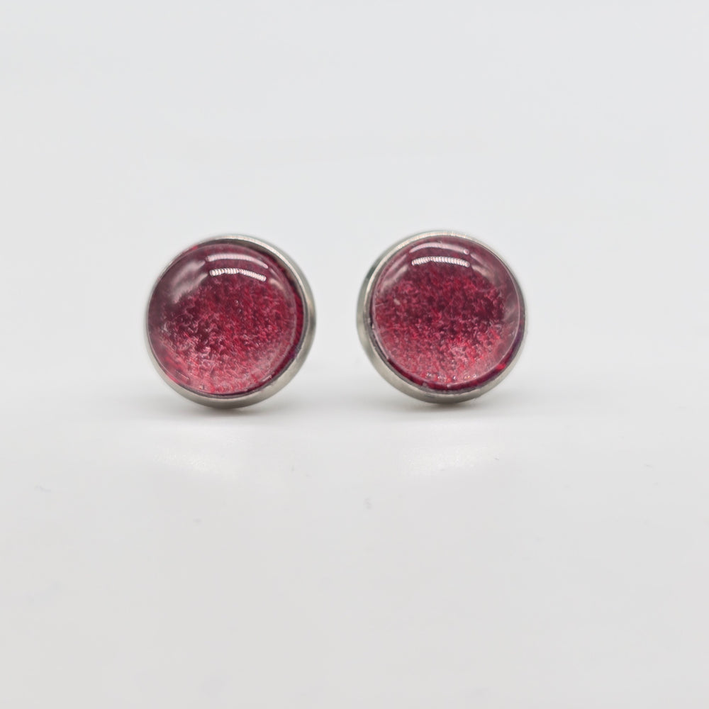 Boucles d'oreille - clou - bouton verre denim rouge