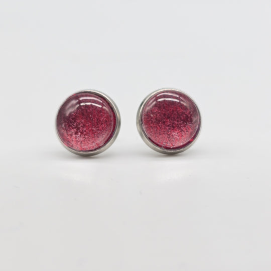Boucles d'oreille - clou - bouton verre denim rouge