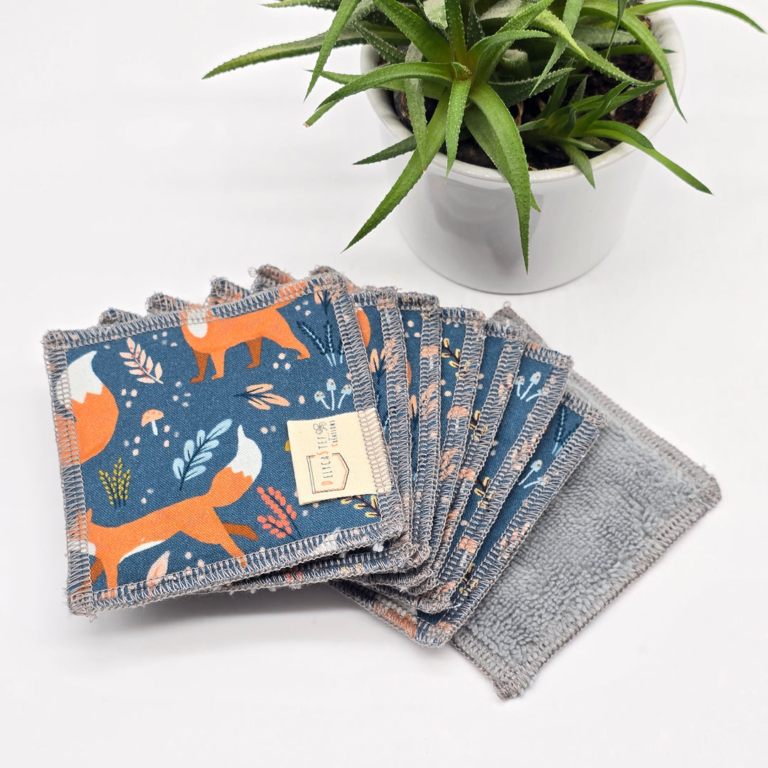 Lingettes démaquillantes lavables - lot de 8 - renard - bambou anthracite