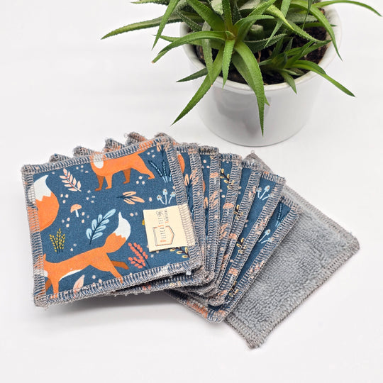 Lingettes démaquillantes lavables - lot de 8 - renard - bambou anthracite