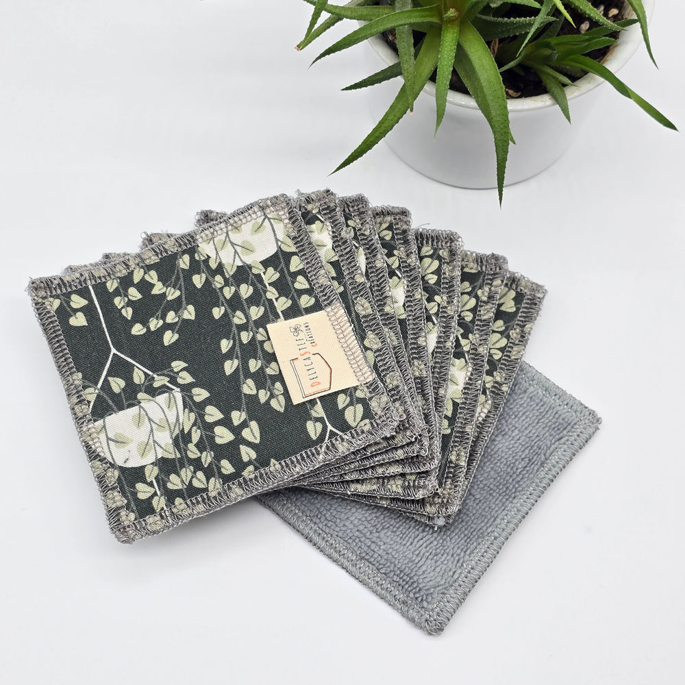 Lingettes démaquillantes lavables - lot de 8 - plante verte suspendue - bambou anthracite