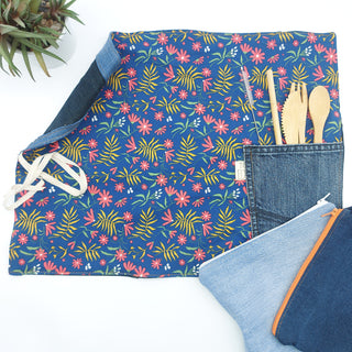 Placemat - recycled jeans - pink flower