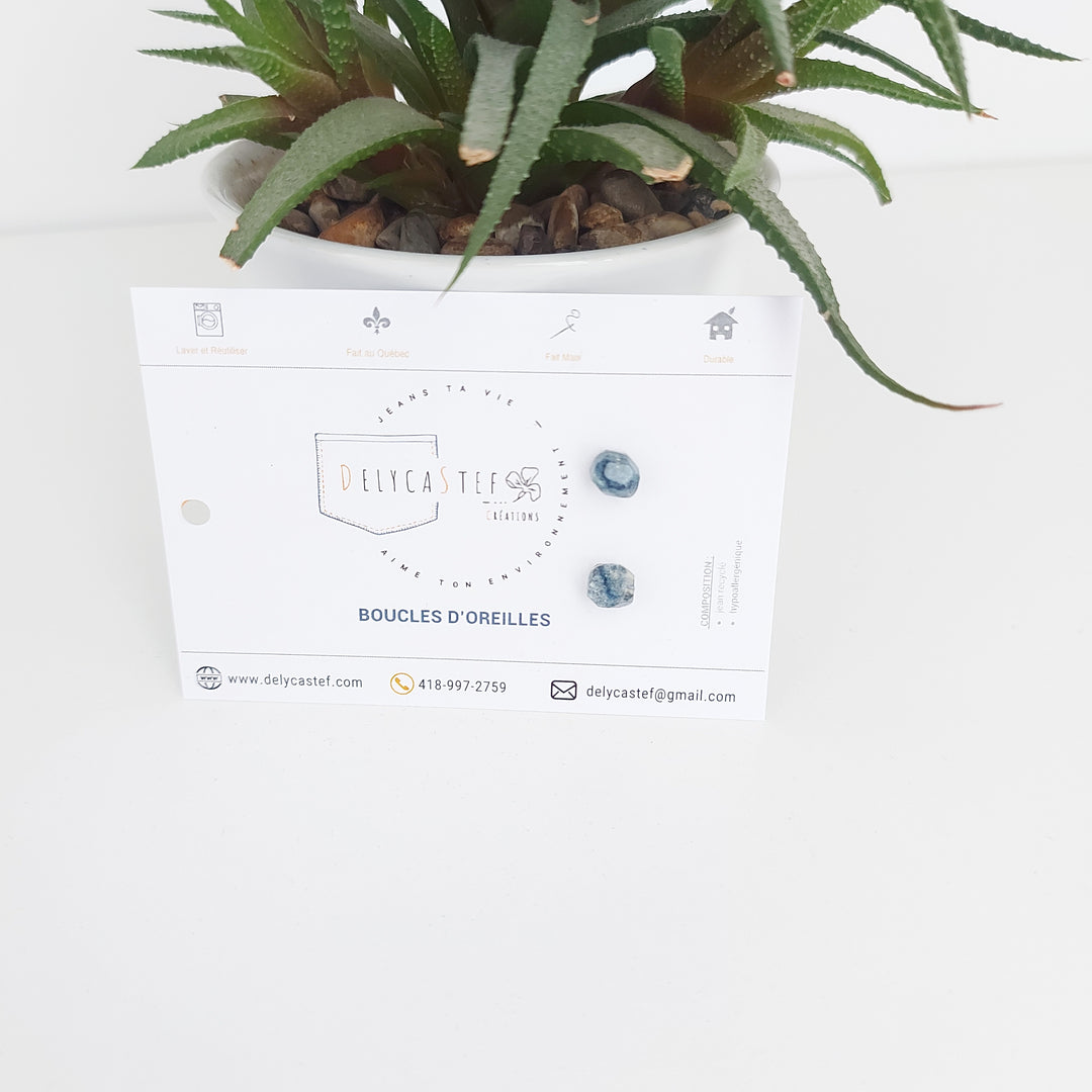 delycastef boucle oreille clou resine denim diamant