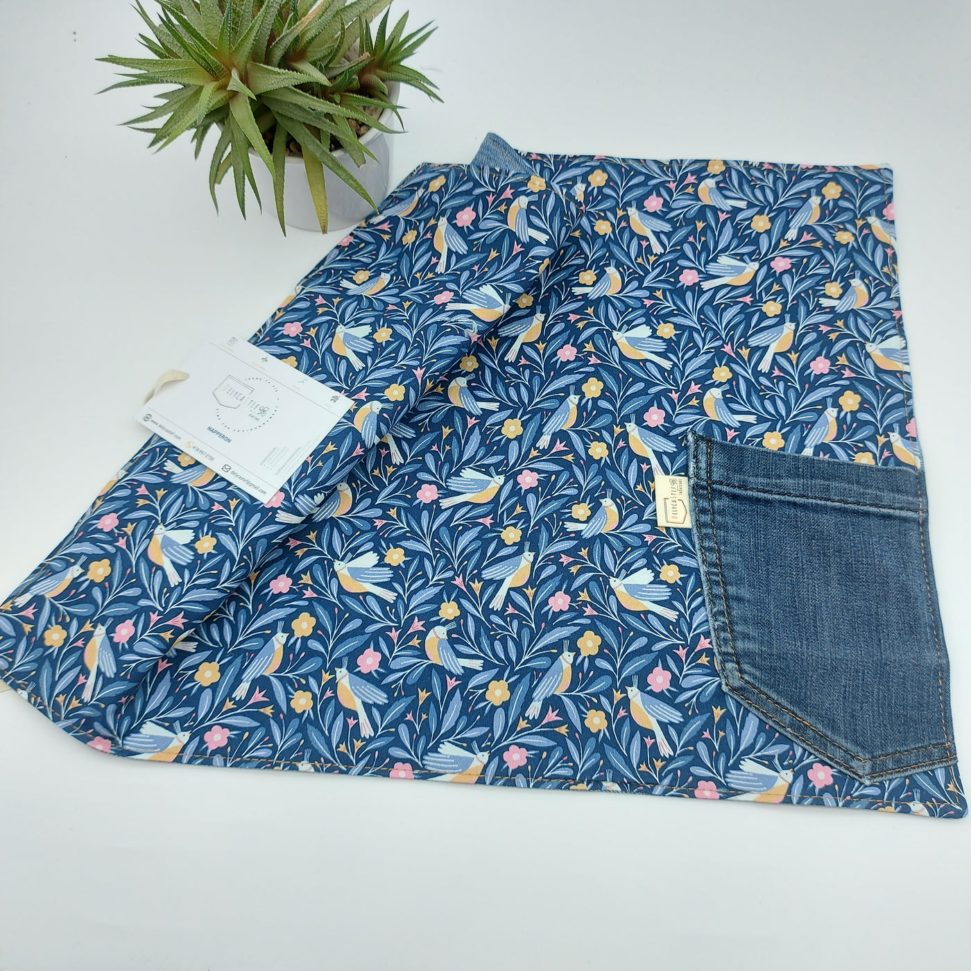 Napperon - jean recyclé - bleu oiseaux