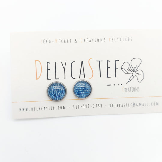 Boucles d'oreille - clou - bouton verre denim bleu