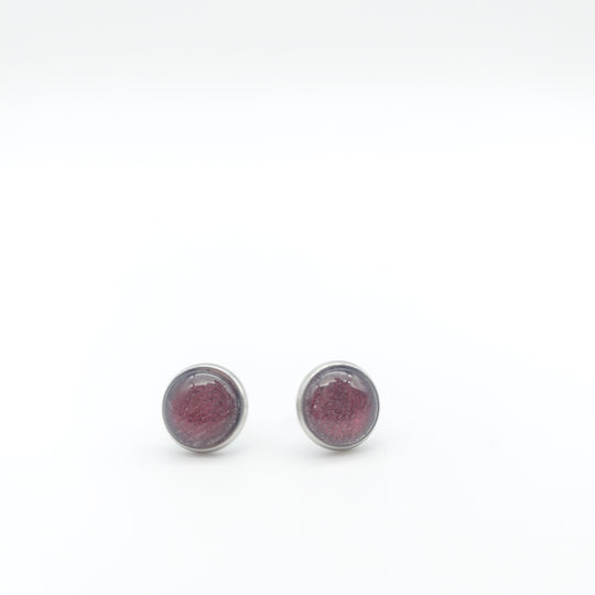 Boucles d'oreille - clou - bouton verre denim bordeau