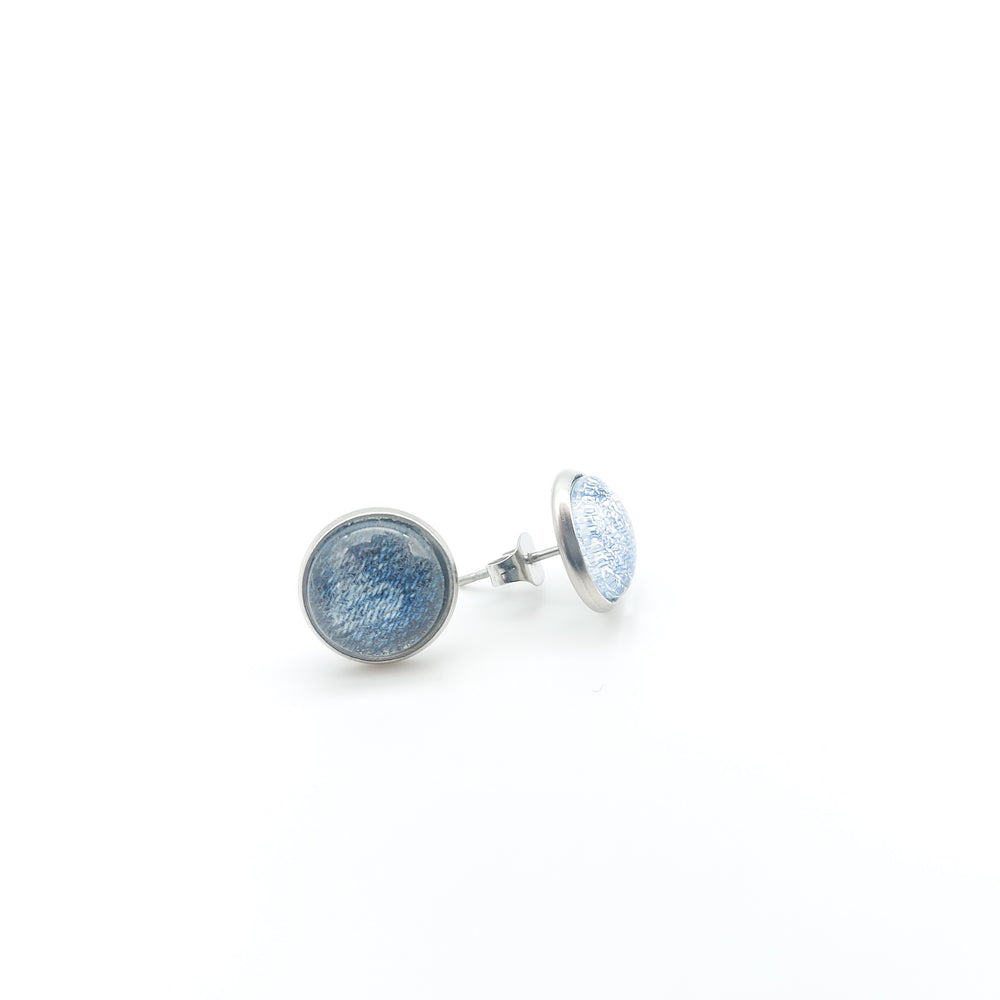 Boucles d'oreille - clou - bouton verre denim bleu et coeur