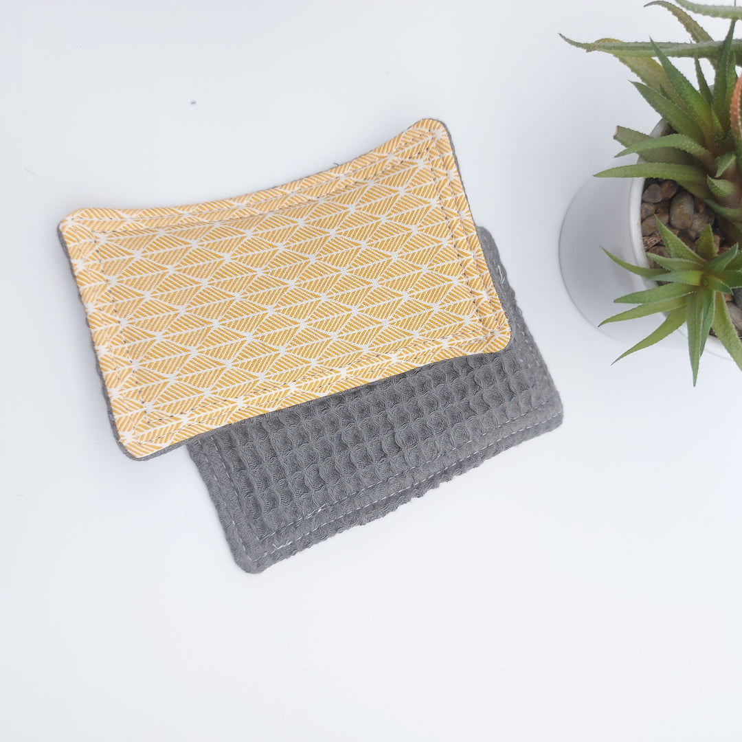 Éponge lavable et réutilisable - coton nid d'abeille douce - orange losange