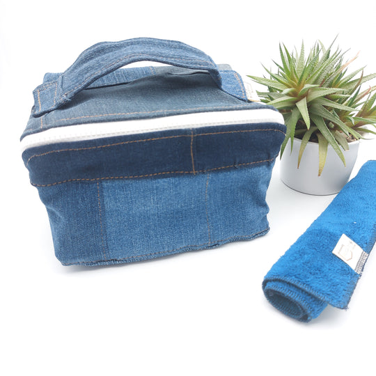 Trousse de toilette - grand carré - denim bleu - intérieur bleu