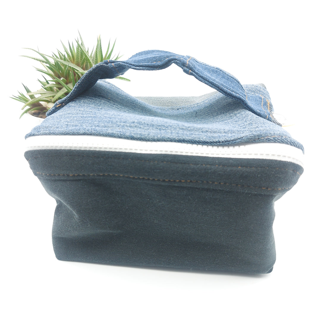 Trousse de toilette - grand carré - denim bleu et noir - intérieur bleu