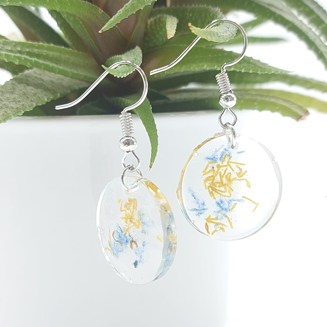 Boucles d'oreille - pendante  - ronde denim et bronze