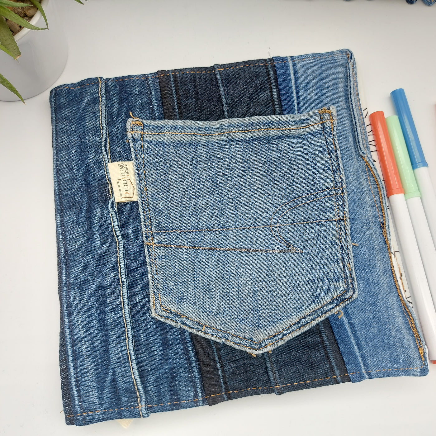 DelycaStef- cahier coloriage lavable - jungle - ceinture denim bleu - poche denim delave