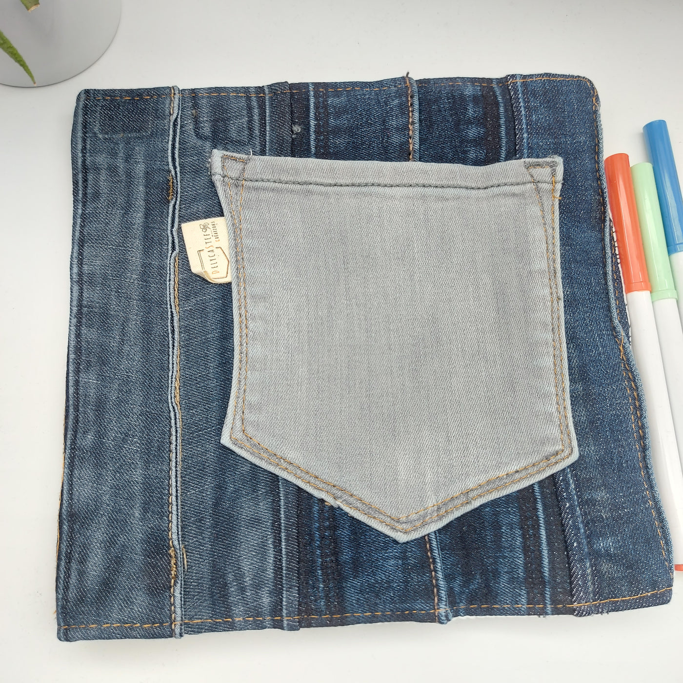 DelycaStef- cahier coloriage lavable - jungle - ceinture denim bleu - poche gris