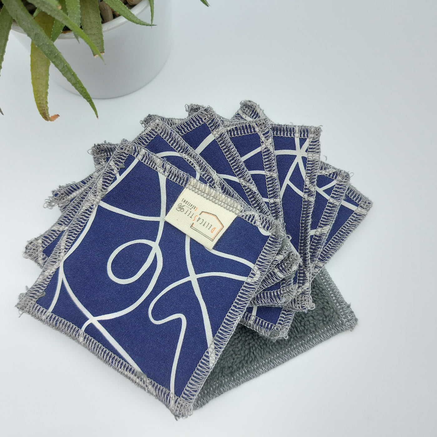 DelycaStef - lingettes démaquillantes - lot de 8 - bleu arabesque