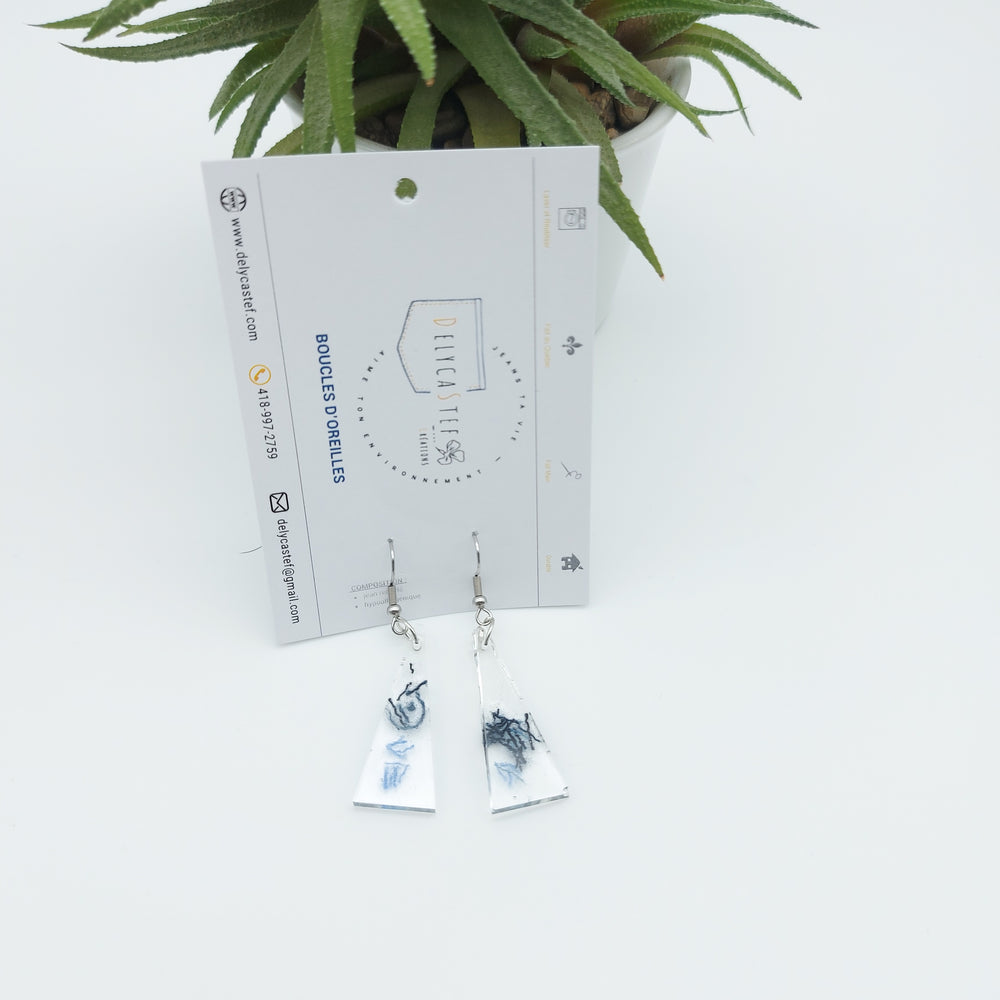 DelycaStef boucle oreilles pendante triangle denim 
