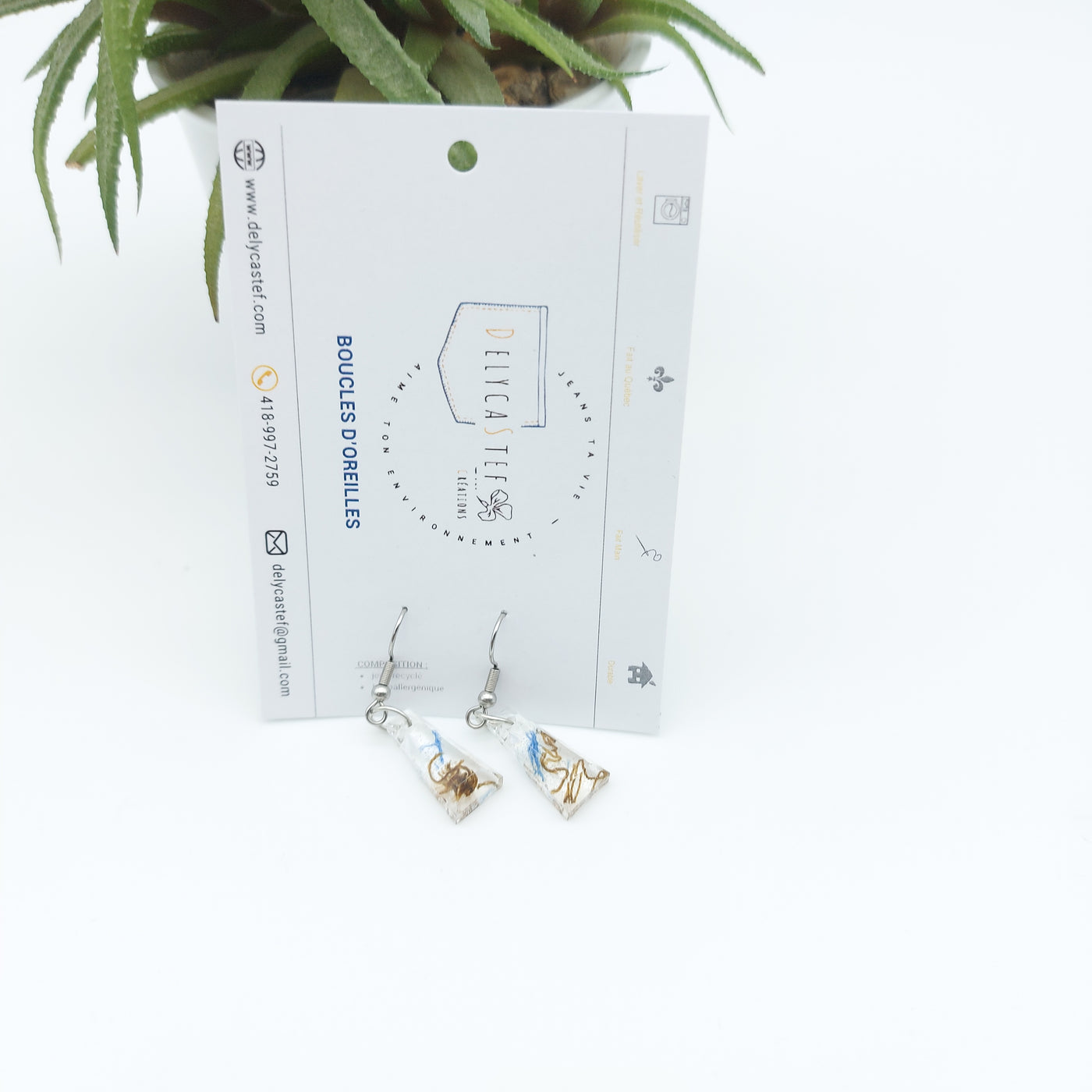 DelycaStef boucle oreilles trapèze denim et bronze