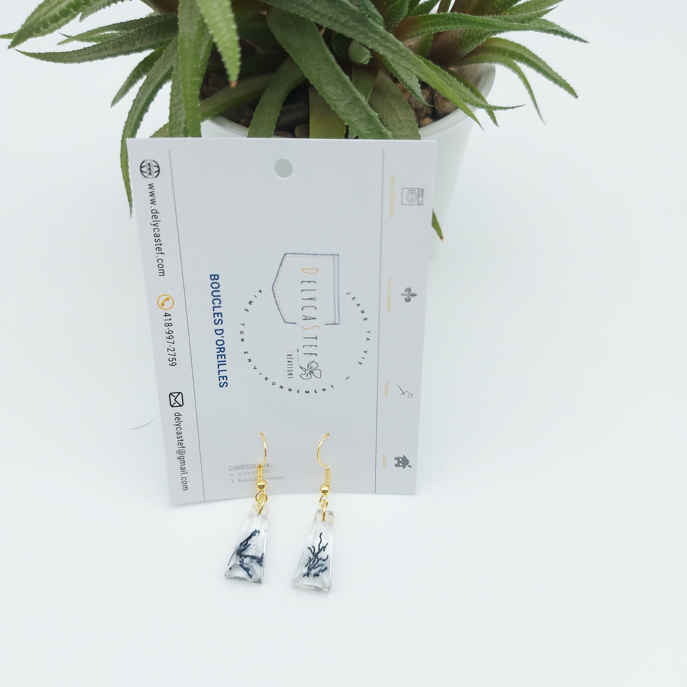 DelycaStef boucle oreilles trapeze denim et or