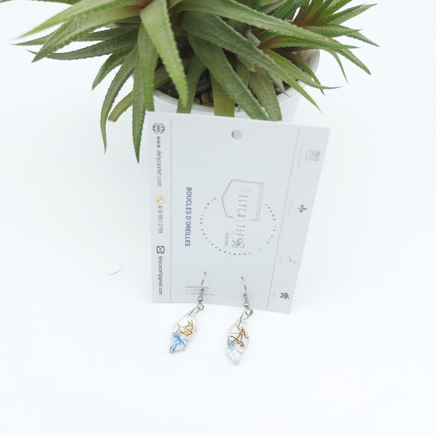 Delycastef boucles oreilles pendante diamant denim bronze