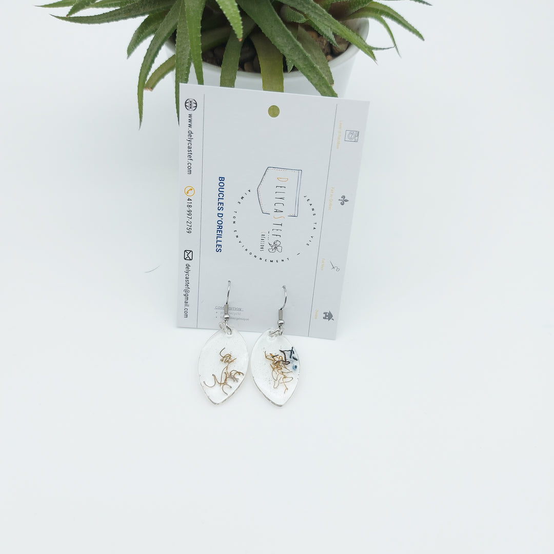 Delycastef boucles oreilles pendante goutte denim et bronze 