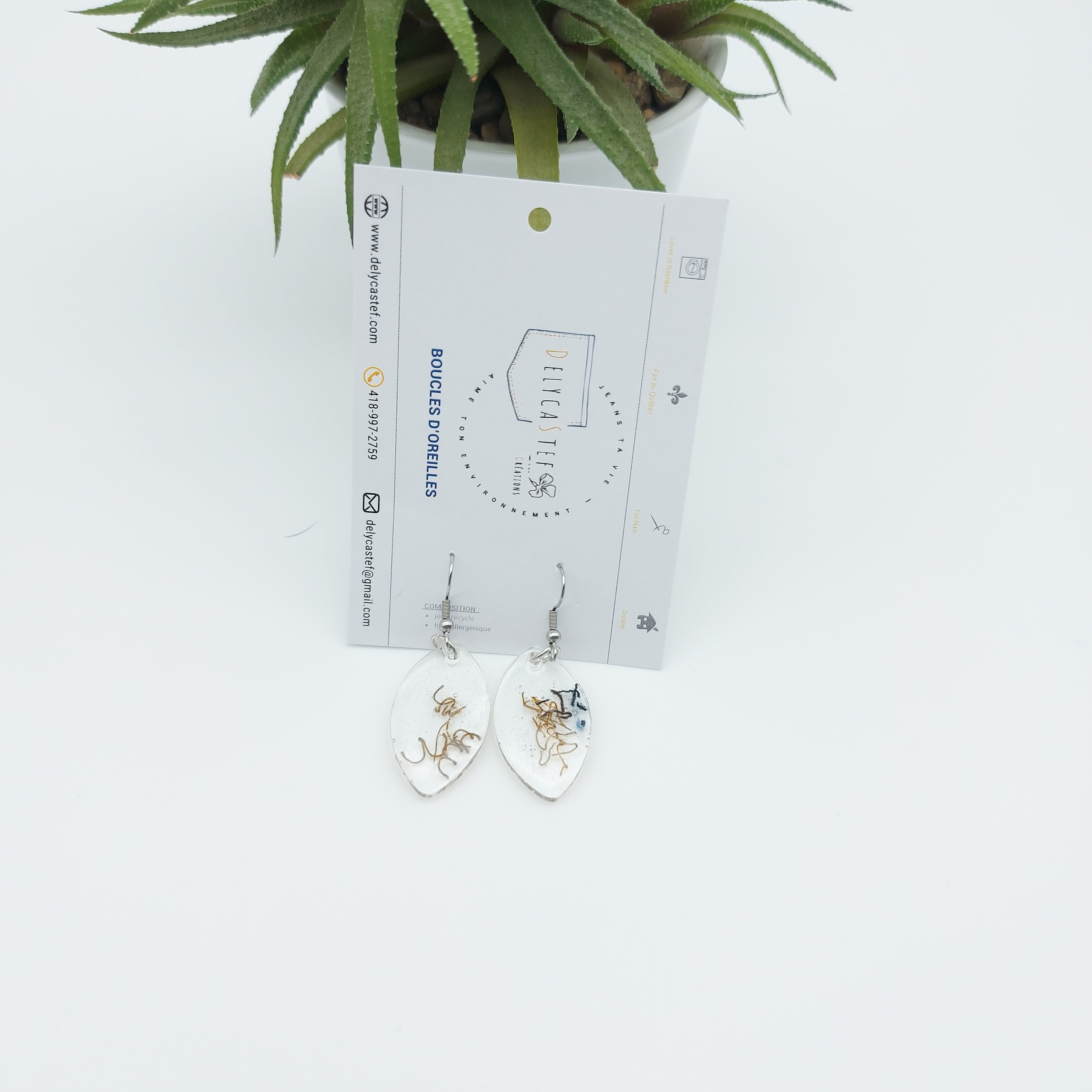 Delycastef boucles oreilles pendante goutte denim et bronze 