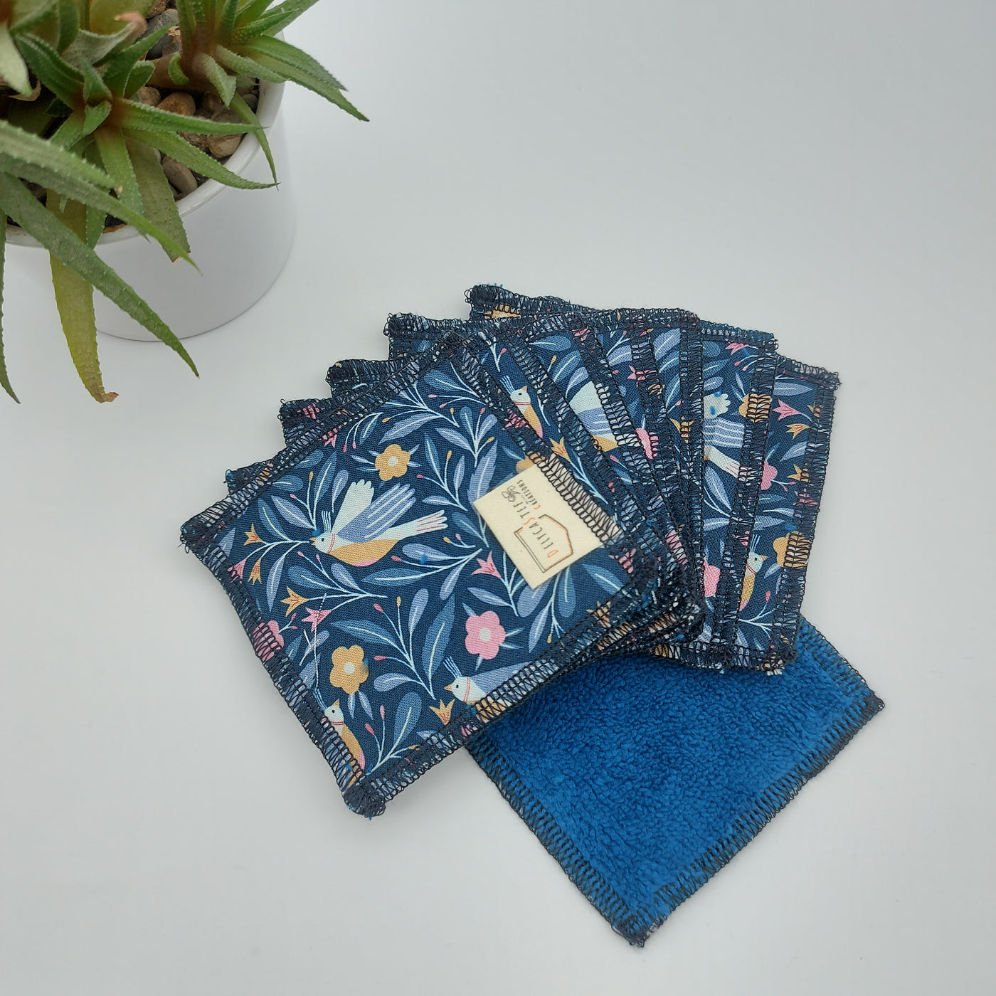 Delycastef lingette démaquillante bambou bleu canard et bleu oiseaux