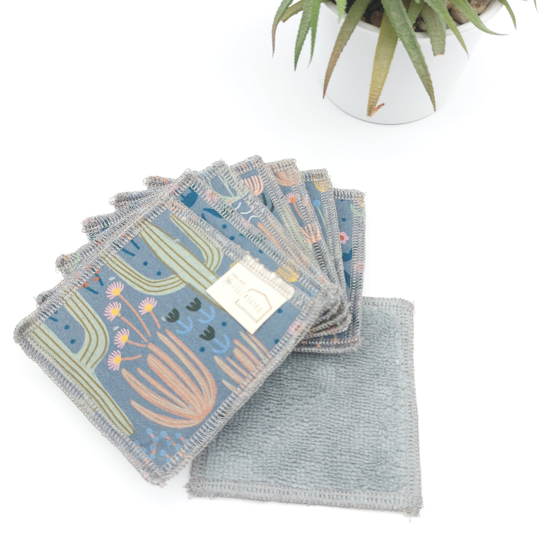 Lingettes démaquillantes lavables - lot de 8 - cactus - bambou anthracite