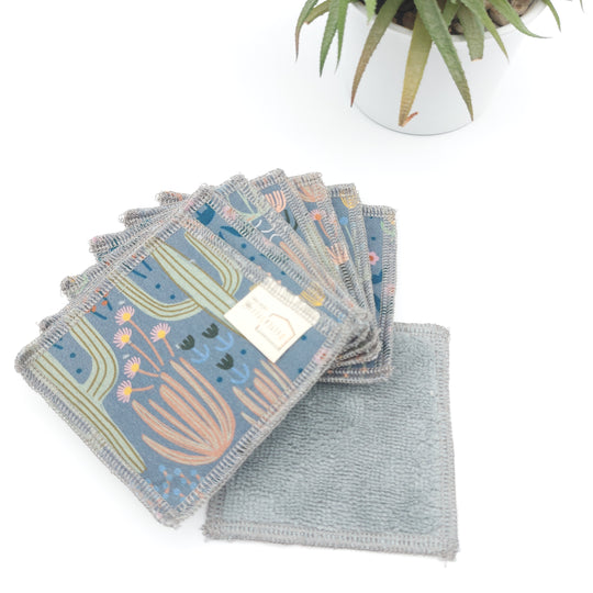 Lingettes démaquillantes lavables - lot de 8 - cactus - bambou anthracite