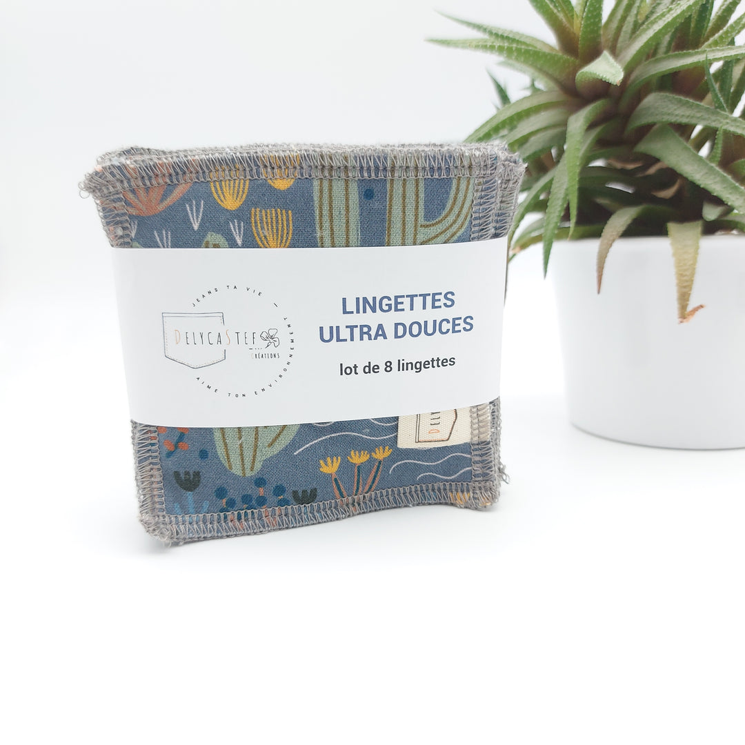 Lingettes démaquillantes lavables - lot de 8 - cactus - bambou anthracite