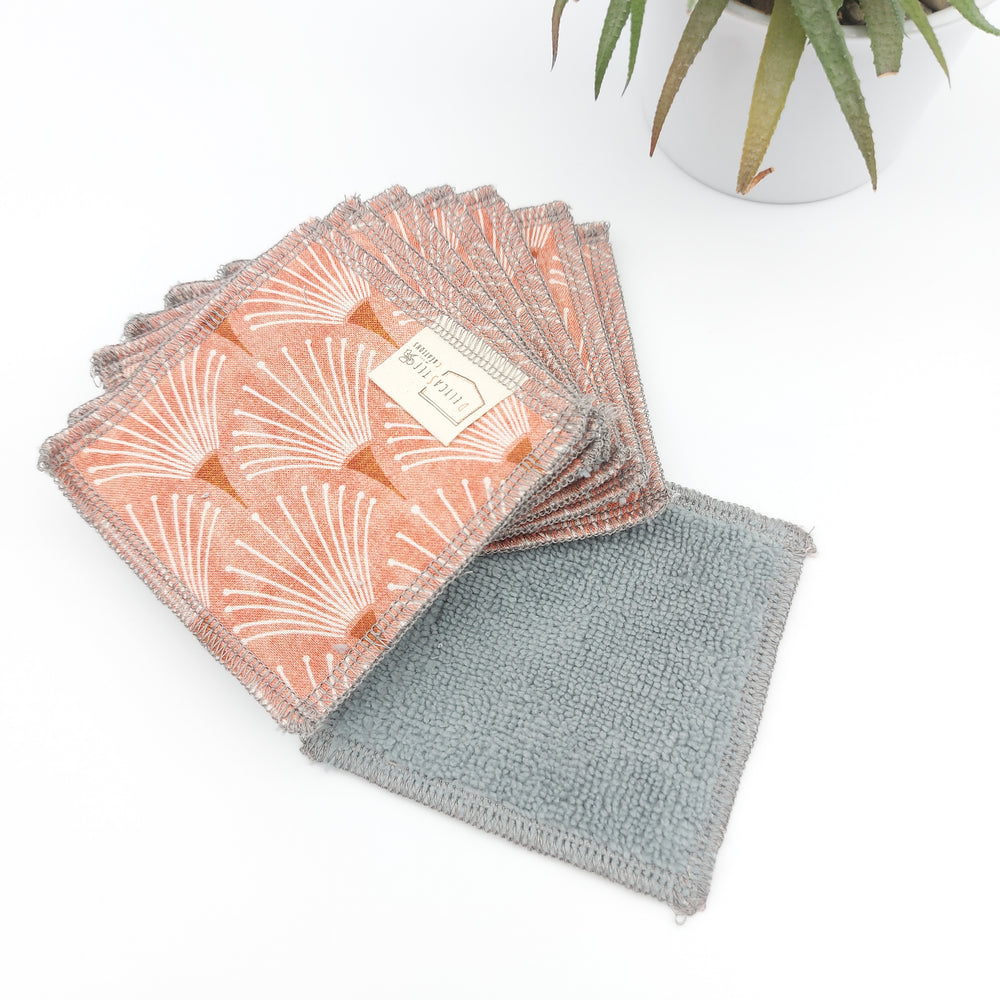 Lingettes démaquillantes lavables - lot de 8 - éventails corail - bambou anthracite