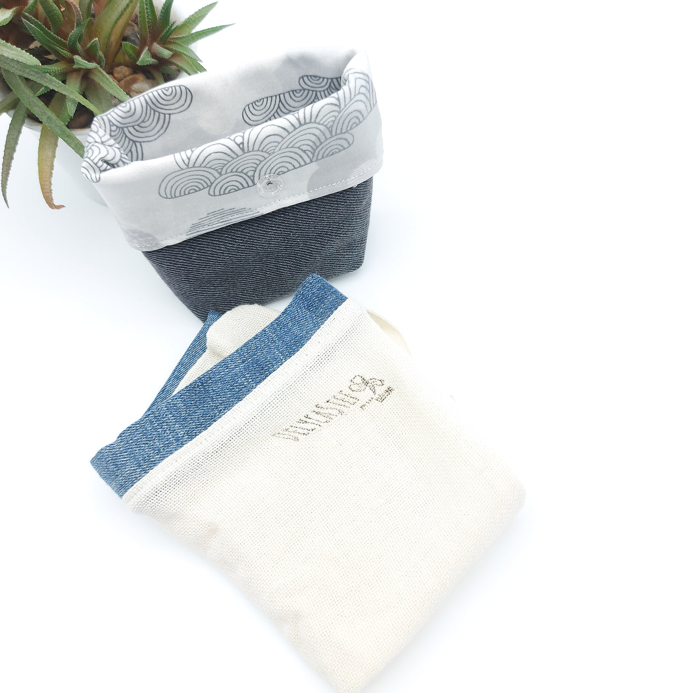 Panier de rangement lingette noir nuage sac lavage jeans recycle - DelycaStef