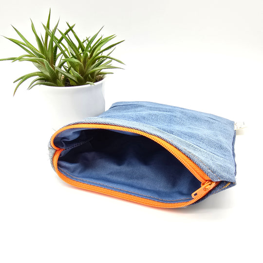 Sac à collation ou sandwich - intérieur bleu, denim bleu zipper orange