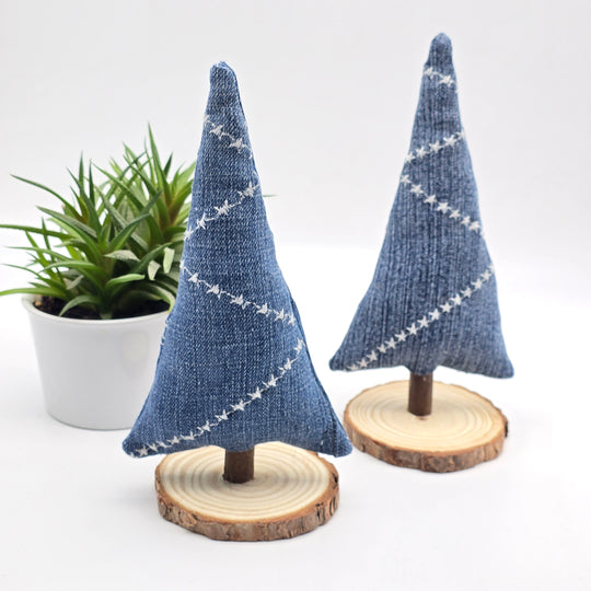 Sapin décoratif - grand - denim revalorisé - bleu