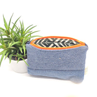 Sac à collation - petit - bleu interieur vert branche zipper orange