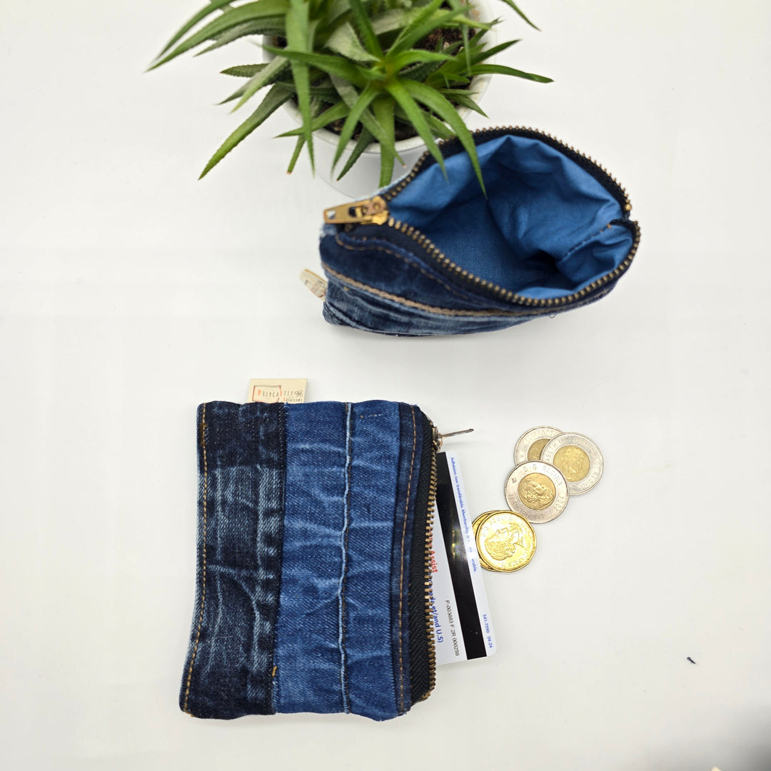 Porte-monnaie ou porte carte - denim ceinture - intérieur jaune