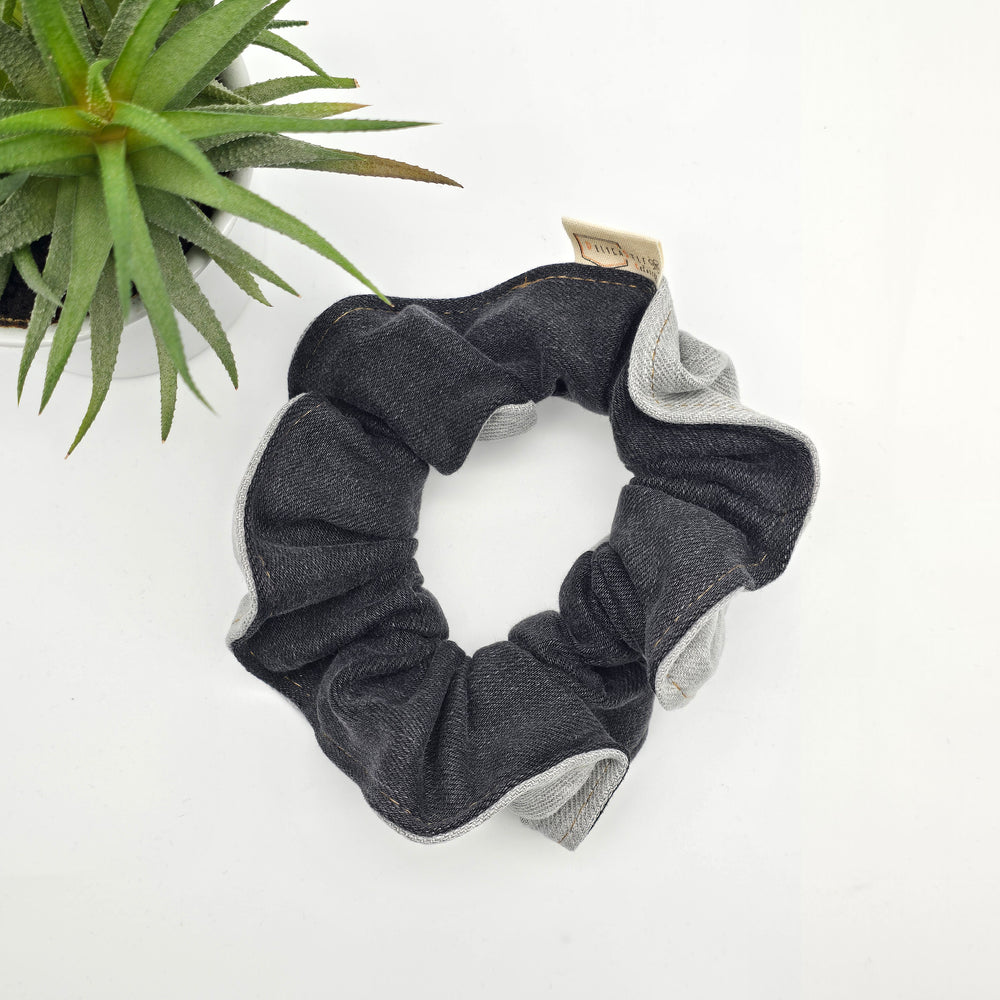Chouchou à cheveux - denim gris et noir