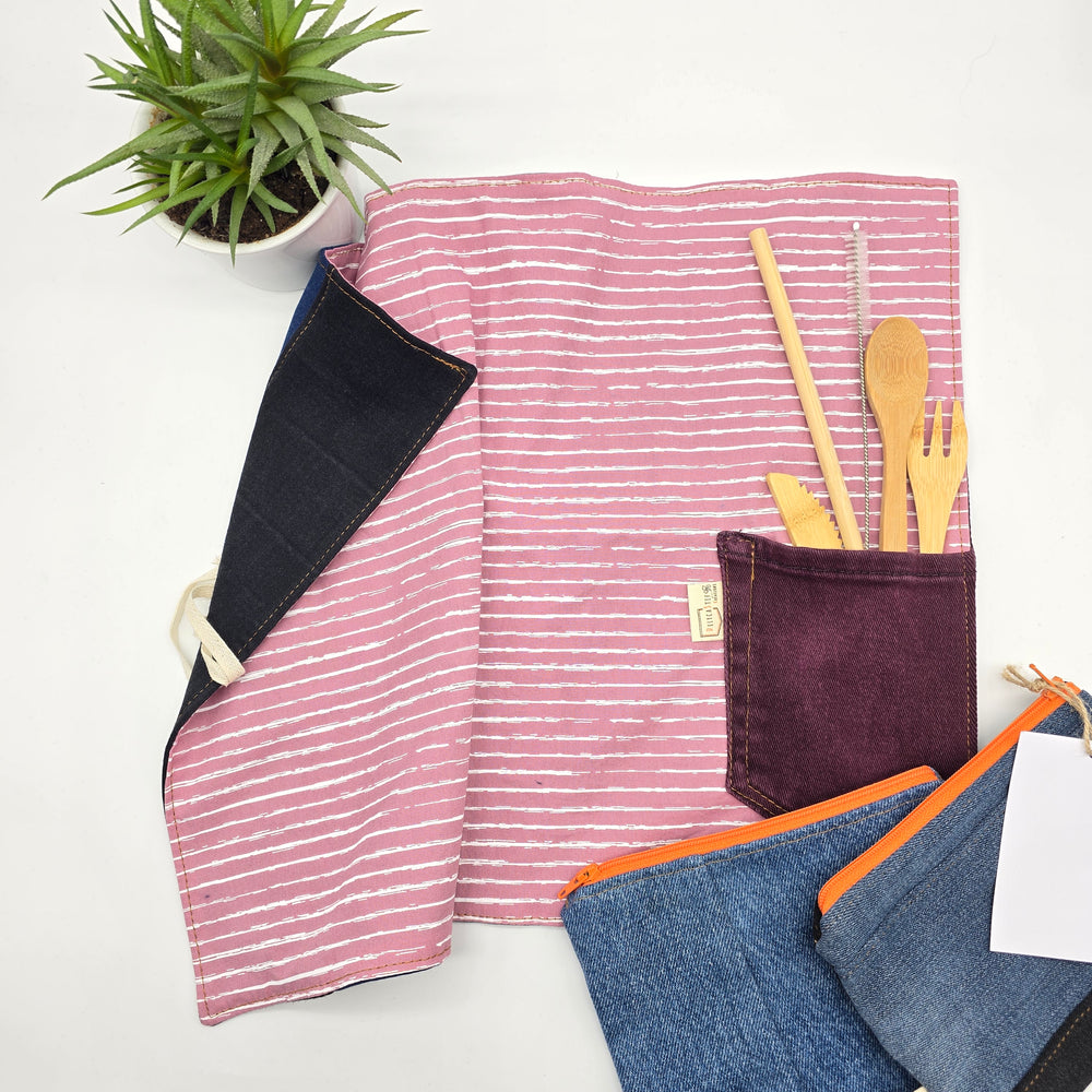 Napperon - jean recyclé - rose ligne