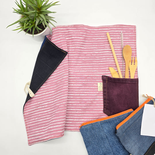 Napperon - jean recyclé - rose ligne