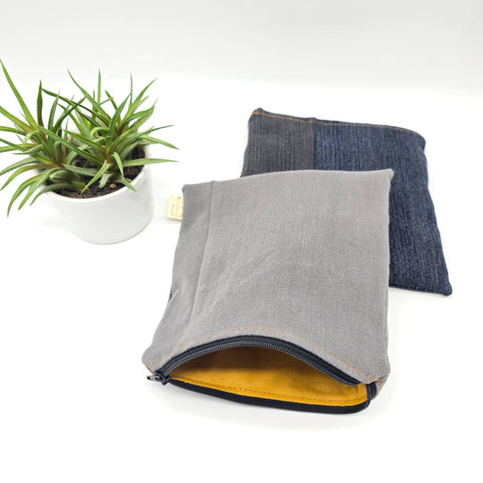 Sac à collation ou sandwich - intérieur jaune, denim bleu zipper noir