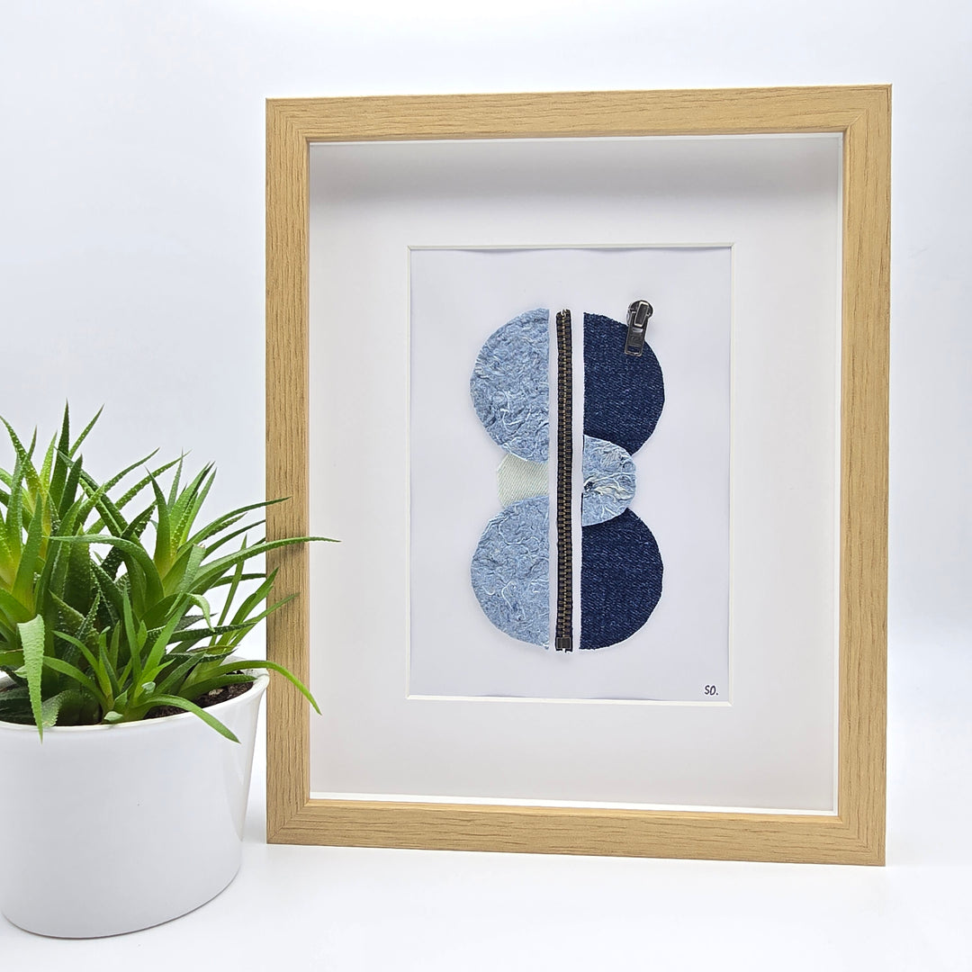 Cadre décoratif – Art en denim recyclé - grand - huit