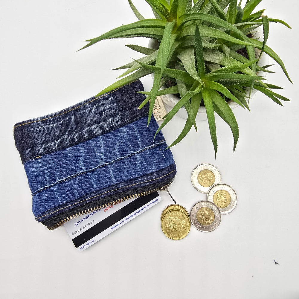 Porte-monnaie ou porte carte - denim ceinture - intérieur bleu