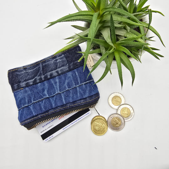 Porte-monnaie ou porte carte - denim ceinture - intérieur jaune
