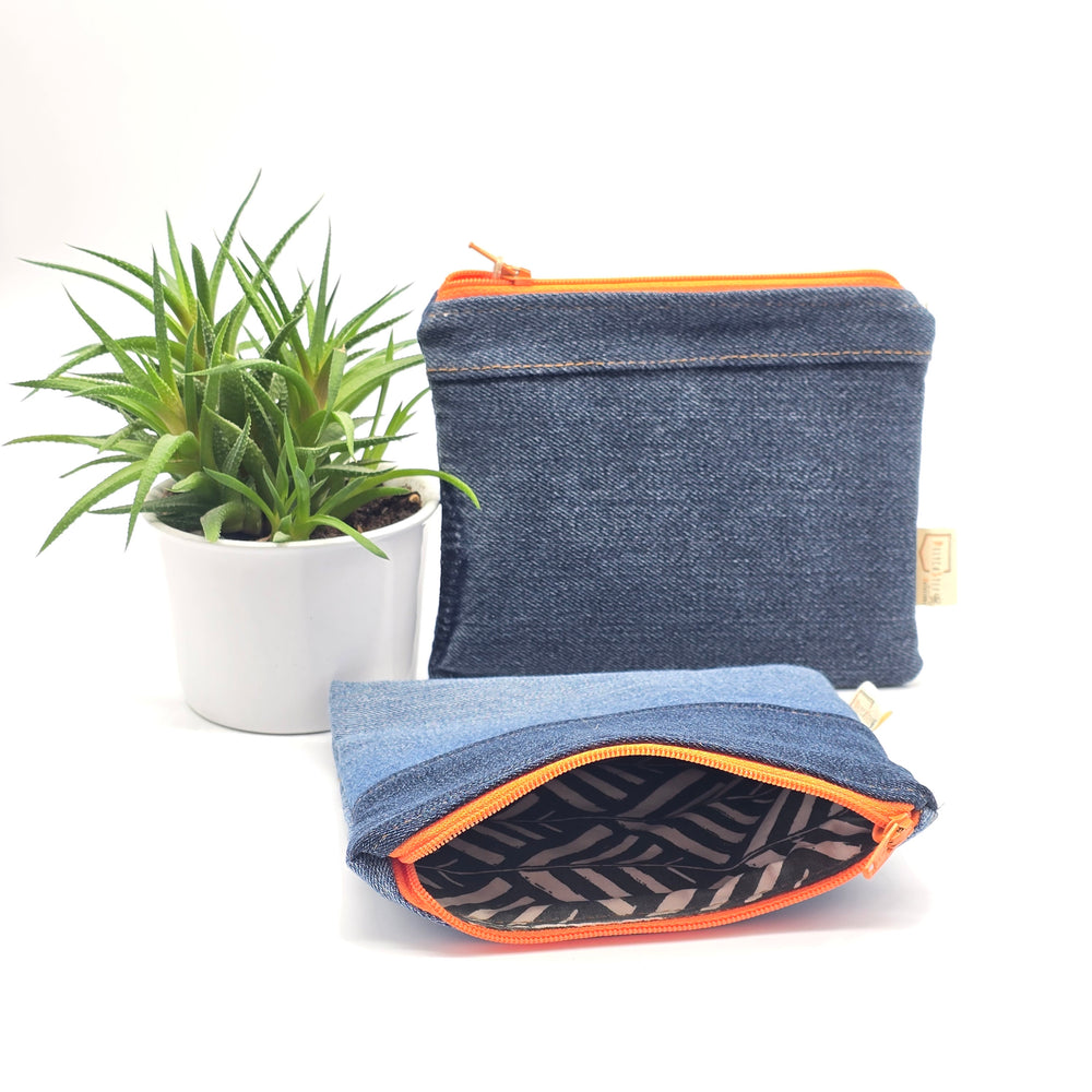 Sac à collation - petit - bleu interieur vert branche zipper orange