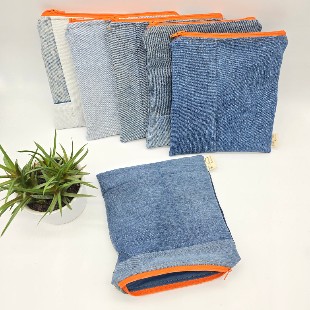 Sac à collation ou sandwich - intérieur bleu, denim bleu zipper orange