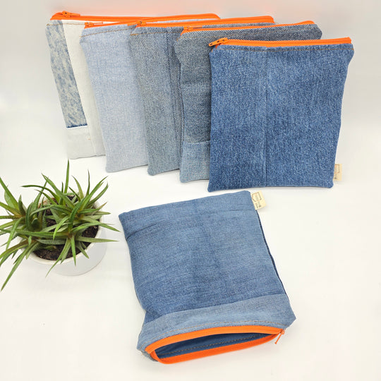 Sac à collation ou sandwich - intérieur bleu, denim bleu zipper orange