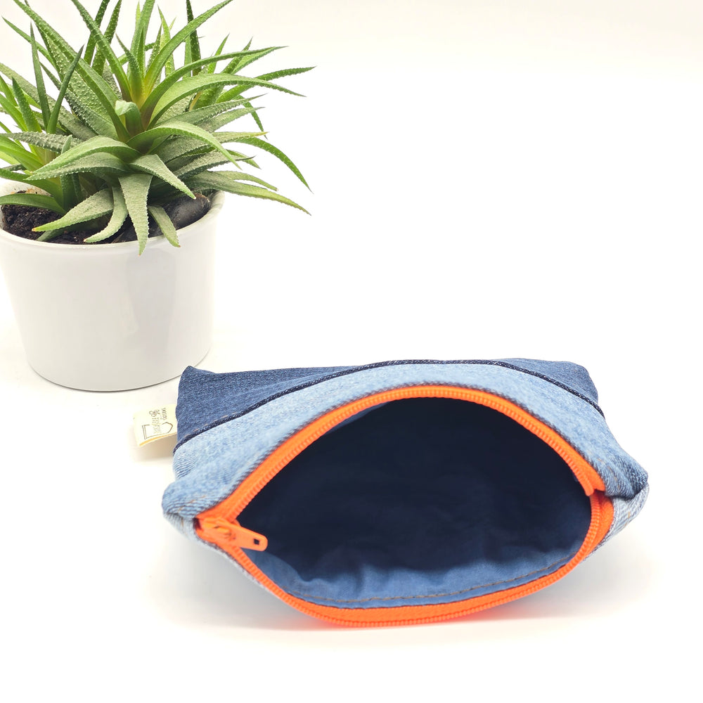 Sac à collation - petit - bleu interieur jaune zipper noir